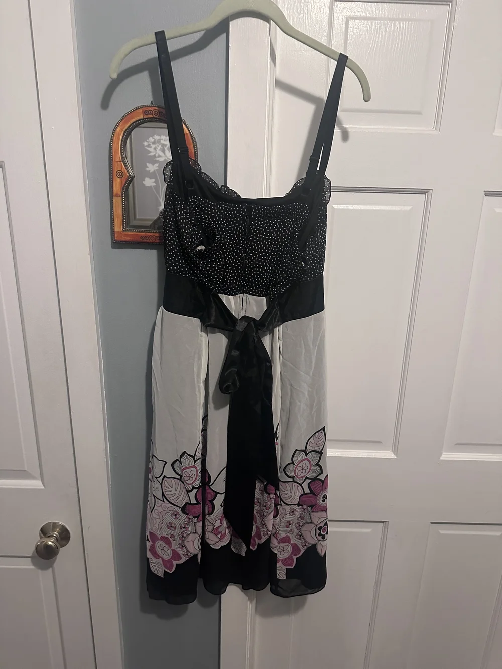 torrid Black and White Babydoll Dress with Pink Floral Hem